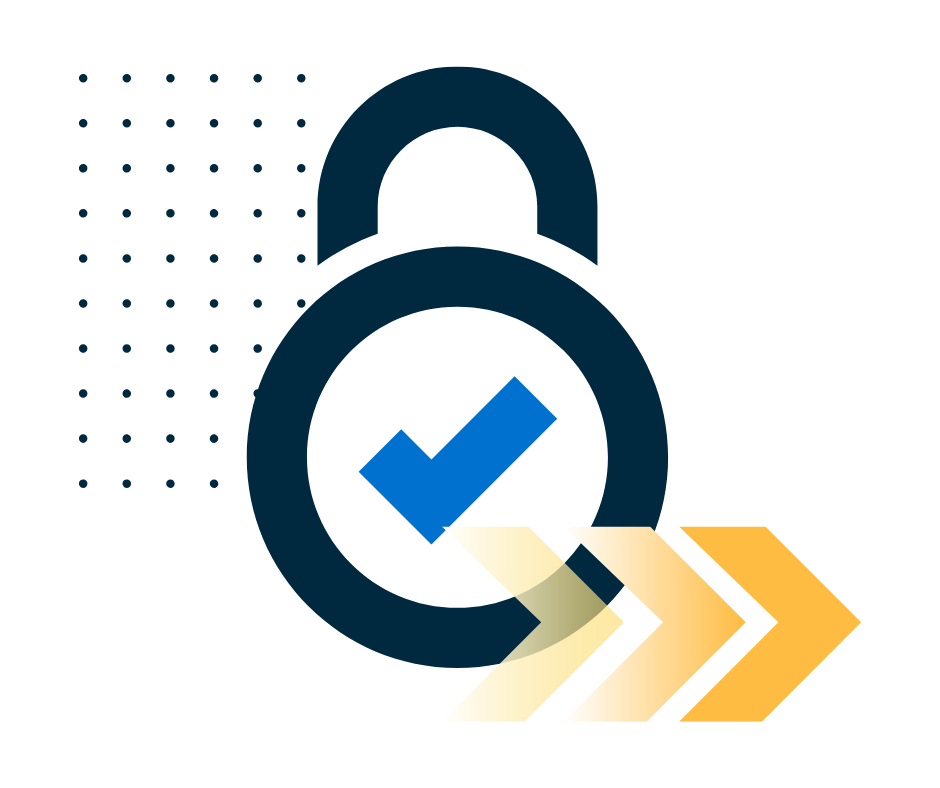 padlock with checkmark inside and arrows